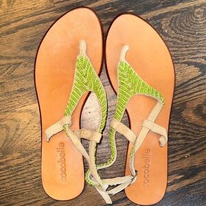 Cocobelle Women's Green and Tan Beaded Sandals